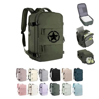 Versatile Travel Backpack with Charging Port & Shoe Pouch