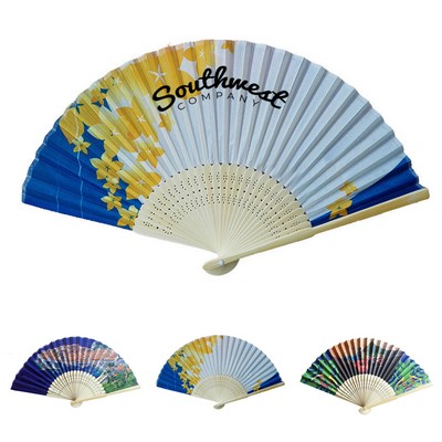 Folding Hand Fan with Bamboo Rib