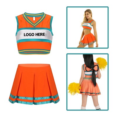 Sleeveless Crop Top and Skirt:Cheerleader Uniform Set(S-3XL)