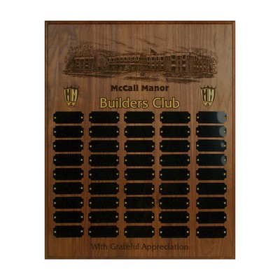 Walnut Perpetual Plaque w/45 Plates (16" x 20")