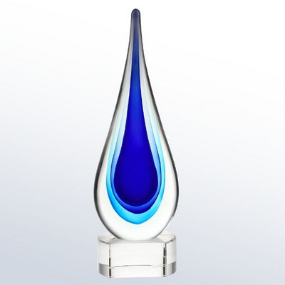 Large Blue Teardrop Designer Art Glass Award