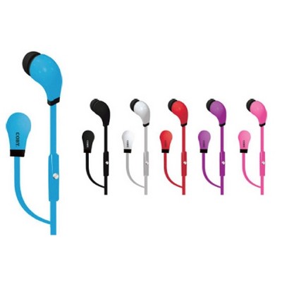 Tangle Free Flat Cable Mini Stereo Earbuds w/Mic