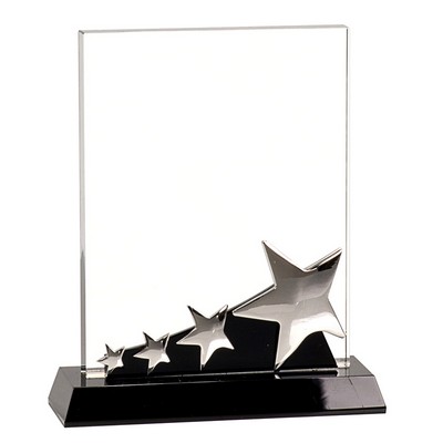 7" Vertical Rectangle Crystal Star Award On Black Crystal Pedestal Base