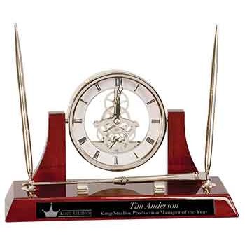 Executive Rosewood Piano Finish Clock/Desk Set