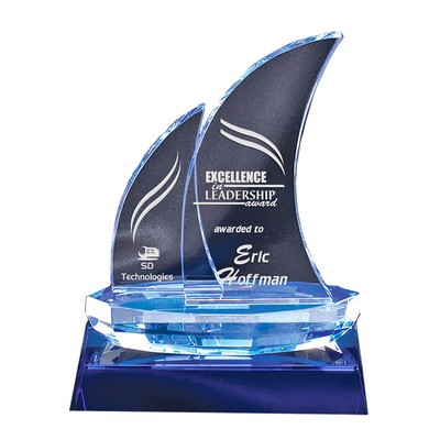 Optical Sailboat Crystal Award w/Blue Trim (7 ½" x 5 ¾")