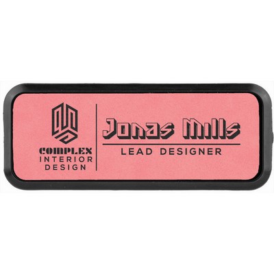 Pink Laser Engraved Leatherette Round Corner Badge & Frame (3" x 1")