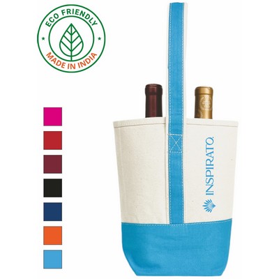 Premium Wine Bag Eco Friendly Canvas Two Bottle Tote Blue