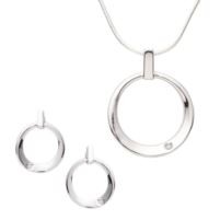 Jilco Inc. Circle Diamond & Sterling Silver Earring & Necklace Set