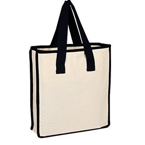 100% Cotton Canvas Shopping Bag w/Heavy Cotton Dyed Web Handles & Dyed Piping Accent