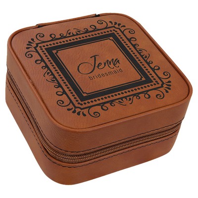 4" X 4" Rawhide Leatherette Travel Jewelry Box