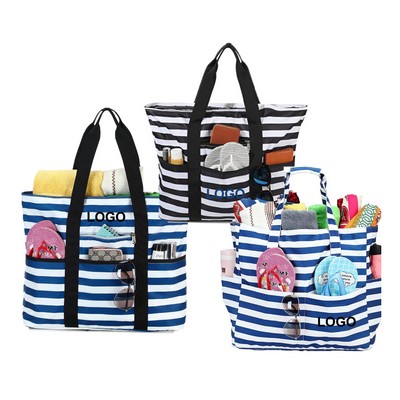 Stripe Canvas Beach Tote Bag