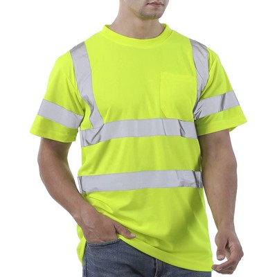 Men Safety Shirt w/Reflective Strips Mesh - Short Sleeve Yellow