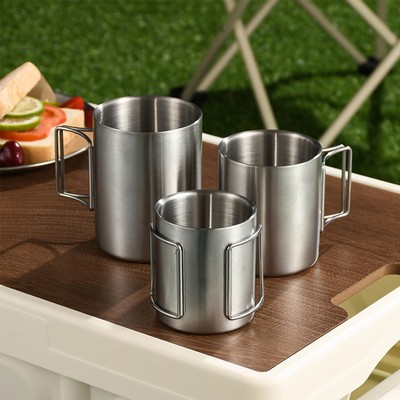 220 ml Foldable Handle Double Wall Stainless Steel Cup