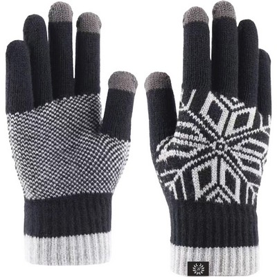 Adult Knitted Snowflake Pattern Gloves with Sensitive Touch and Custom Logo