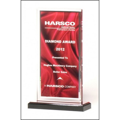 Red Draped Satin Pattern Acrylic Award w/ Silver Mirror Border, 7 1/2"H