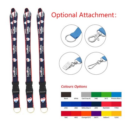 3/4" Full Color Lanyard w/Split Ring And Buckle Release