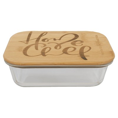 35 Oz. Rectangle Glass Container w/Bamboo Lid