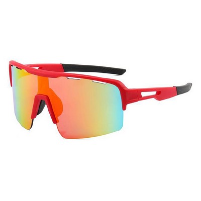 Goggle Sunglasses - Red Mirror Lenses - Red and Black Frames