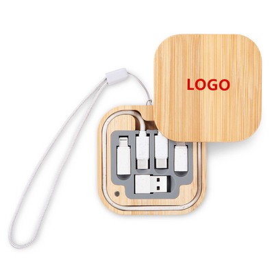 Square Bamboo Multi-Function Data Cable Storage Box