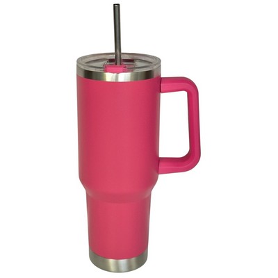 40 Oz. Stainless Double Wall Vacuum Insulated Handle Travel Mug powder coated Pink