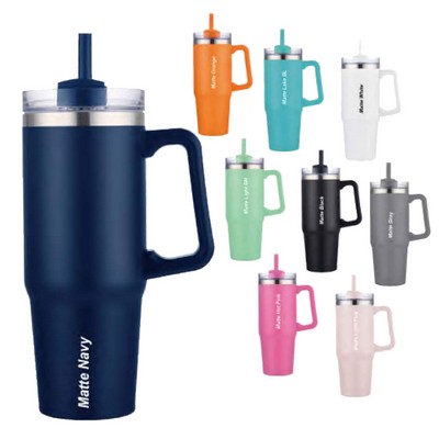 30 Oz. SS Travel Mug With Handle And Straw