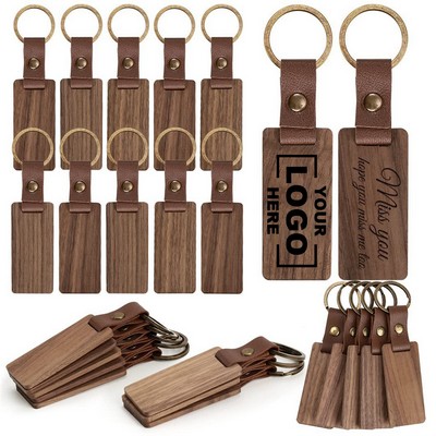 Wooden Keychain with Leather Strap