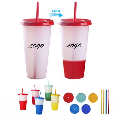 24Oz Colors Changing Reusable Tumbler With Straw