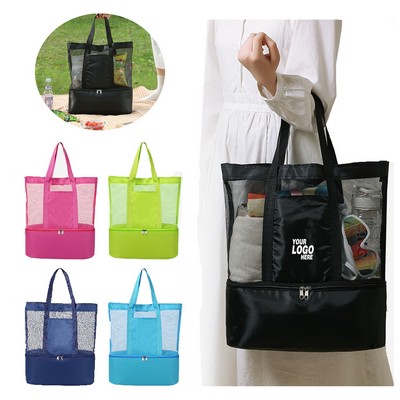 Mesh Beach Tote Bag With Cooler