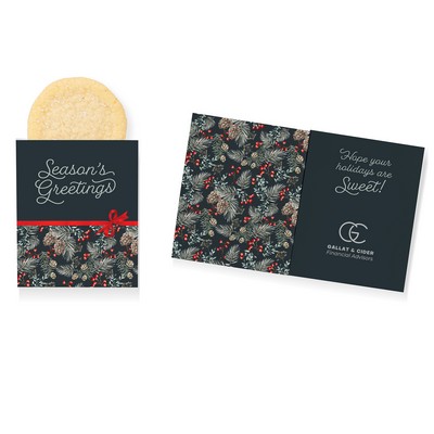 One Color Foil-Stamped Stock Pine Boughs & Berries Design Mini Sweeter Card with Single Sugar Cookie