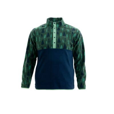 Lago Fleece Button Sweater w/Trees Print