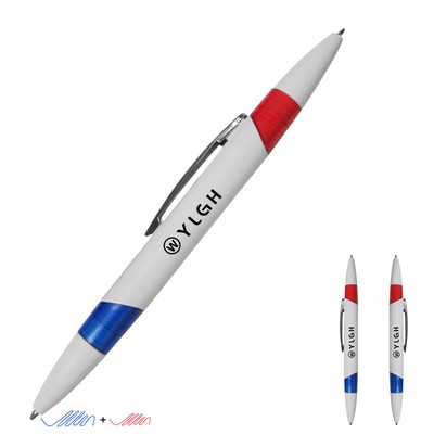 White Barrel Blue Red 2 Colors Inks Pen