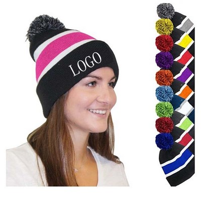 Colorful Pom-Pom Knit Beanie