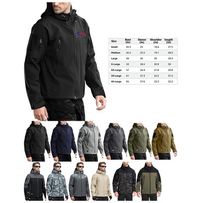 Men's Outdoor Waterproof Soft Shell Hooded Military Tactical Jacket