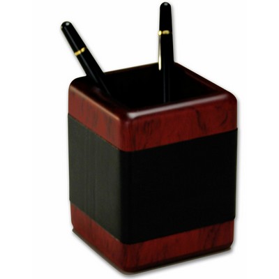 Rosewood Wood & Leather Pencil Cup