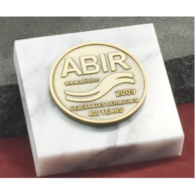 White Square Marble Paperweight w/ Medallion (3"x3")