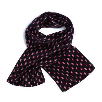 Pink Ribbon On Black Silk Wet Dye Scarf