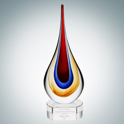 Art Glass Red Teardrop Optical Crystal Award w/ Clear Base (Small)