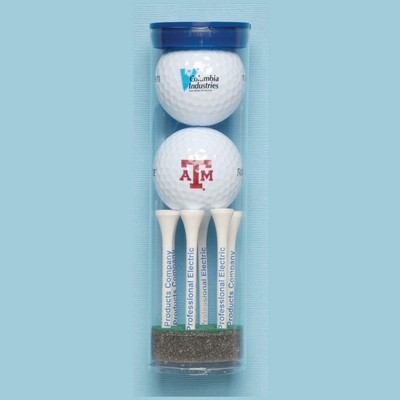 "Top Flite" Golf Ball Tube w/ 2 Golf Balls & Six 3/14" Tees