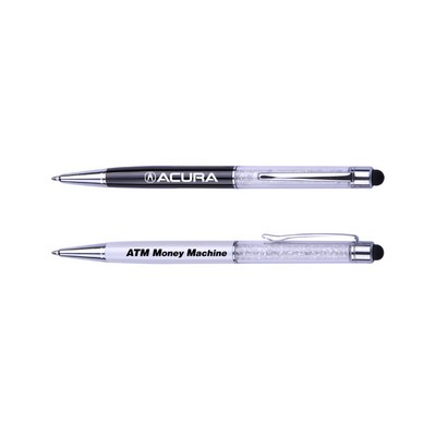 Gemstone Aluminum Ballpoint Pen w/ Stylus