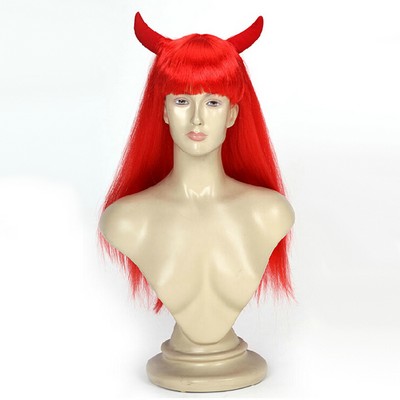 Party Wig - Long Red Hair W/ Horns