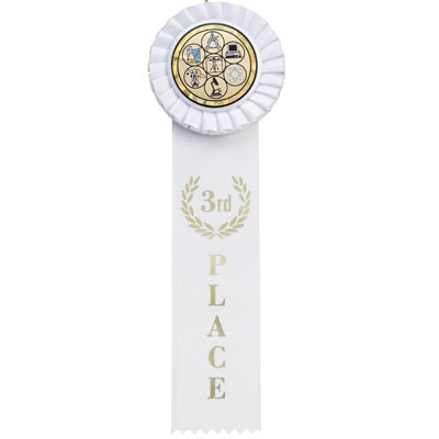 3rd Place White Rosette Ribbon w/2" Space for Mylar Insert