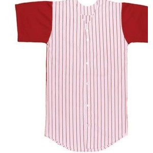 Youth 14 Oz. Warp Knit Pinstripe Baseball Jersey Shirt w/ Full Button