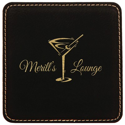 Leatherette Black/Gold Leather Coaster (4" x 4")