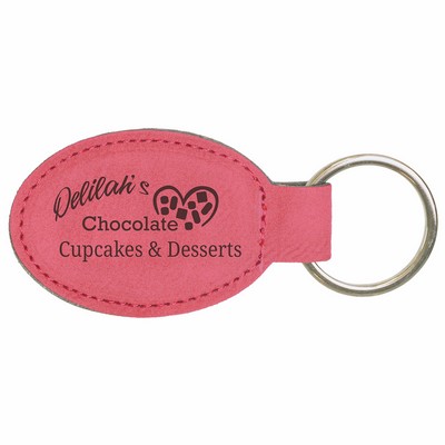 Leatherette Oval Pink Keychain (3" x 1.75")