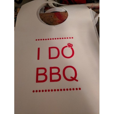 Stock "I Do BBQ" Diamond Design Poly Backed Paper Bibs w/Ties minimum 25 bibs