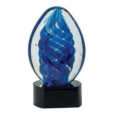 Blue Oval Swirl Art Glass