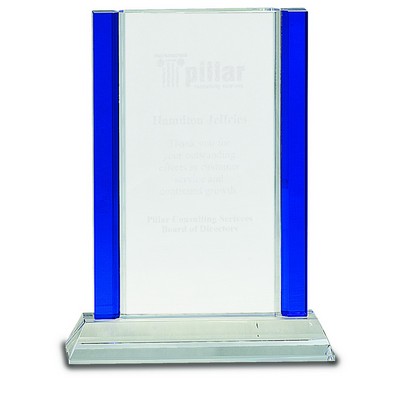 8 1/2" Blue 2-Edge Crystal Award on Clear Base