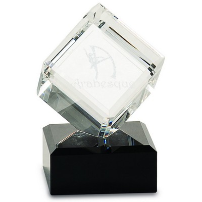 4 1/2" Clear Crystal Cube on Black Pedestal Base