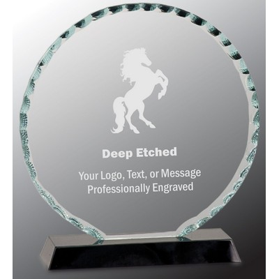 7 1/2" Round Facet Glass Award on Black Base