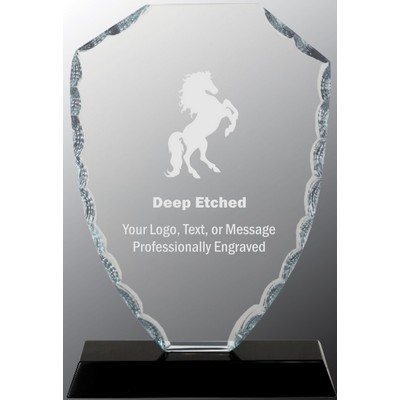 7 1/2" Shield Facet Glass Award on Black Base